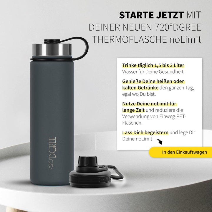 720°DGREE Edelstahl Trinkflasche 1200ml “noLimit” - Auslaufsicher, Kohlensäure geeignet, BPA-Frei -
