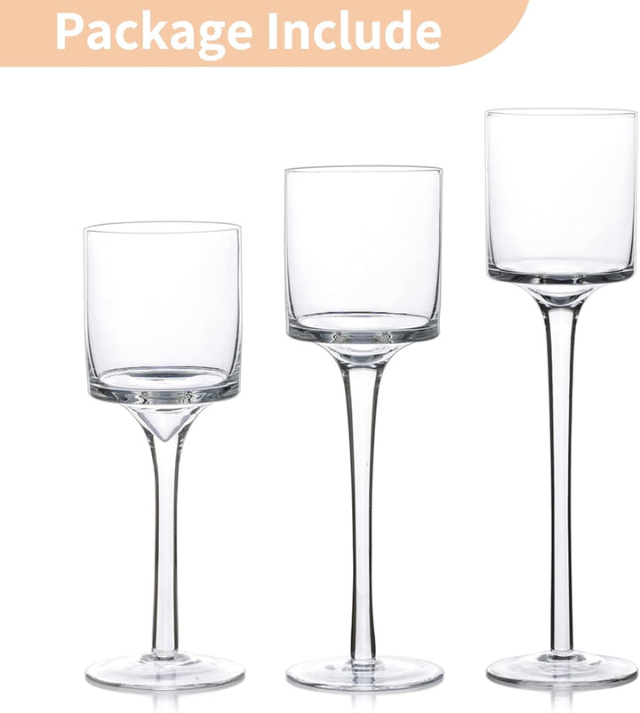 Nuptio Teelichthalter 3 Stück Glas Kerzenhalter für Teelicht &amp; Schwimmkerzen Hohe Elegante Stumpenke
