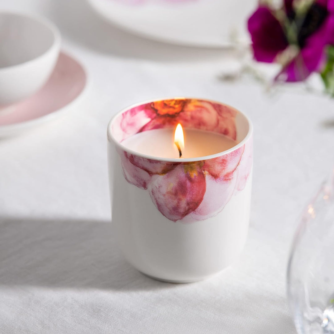 Villeroy & Boch – Rose Garden Home Duftkerze Velvet Rose 8,5 x 8,5 x 9 cm, Porzellan Duftkerze 9 cm,