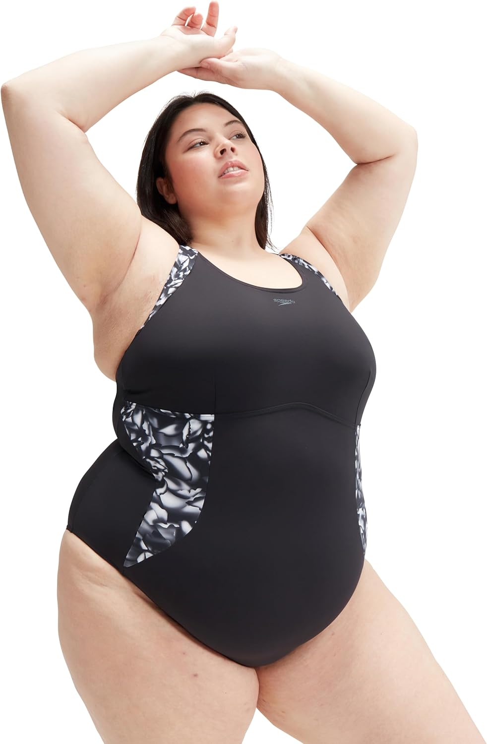 Speedo Damen Printed OrchidLustre (+) 1 Piece Badeanzug 44 Schwarz/Usa Anthrazit/Weiss, 44 Schwarz/U