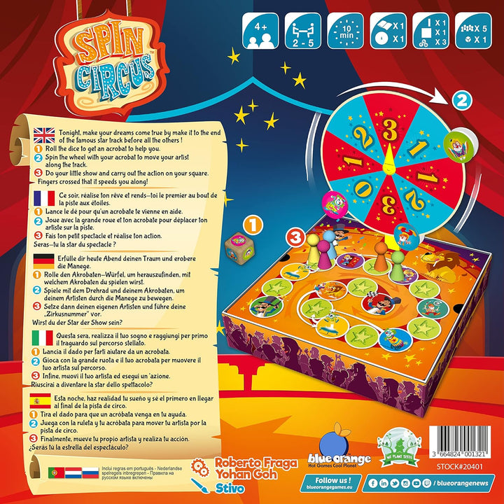 Blue Orange | Spin Circus | Kinderspiel | Geschicklichkeitsspiel | 2-5 Spieler | Ab 4+ Jahren | 10 M