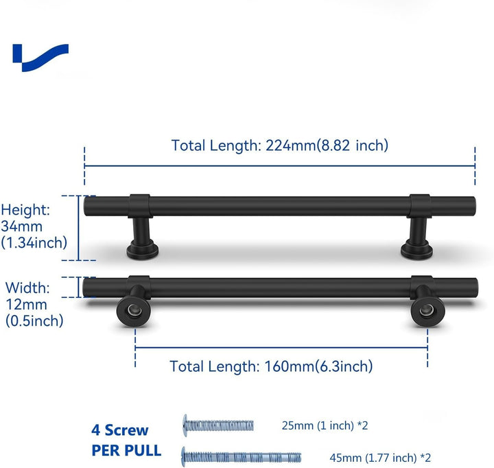 LONTAN 20 Stück Griffe für Küchenschränke Schwarz Griffe Küchengriffe 160mm lochabstand Schrankgriff