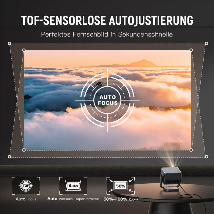 Smart Mini Beamer, VOPLLS Autofokus/Trapezkorrektu 30000 Lumen Tragbarer Beamer 4K Unterstutzt, WiFi