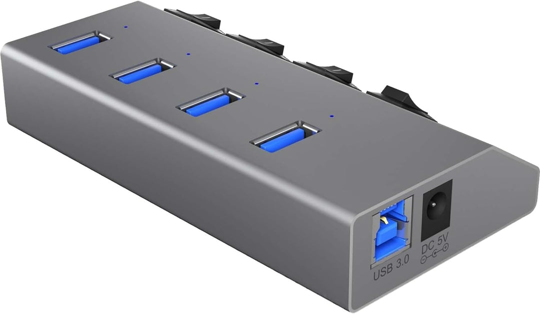 ICY BOX IB-Hub1405 4-fach USB 3.0 Hub und Ladegerät, An-/Ausschalter für jeden Port, Netzteil (5V/4A