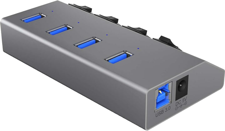 ICY BOX IB-Hub1405 4-fach USB 3.0 Hub und Ladegerät, An-/Ausschalter für jeden Port, Netzteil (5V/4A