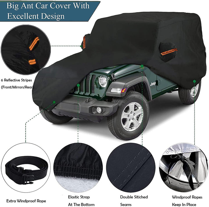 Big Ant Autoabdeckung 100% Wasserdicht Auto Abdeckplane für Jeep Wrangler CJ,YJ, TJ & JK 4 Tür, Auto