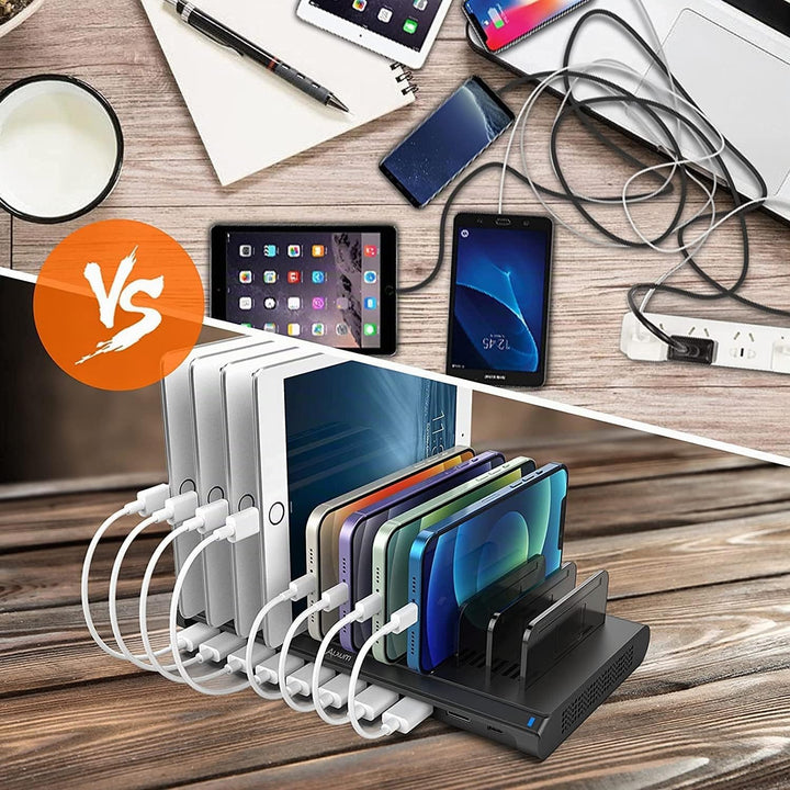Alxum 120W USB Multi Mobile Ladestation mit QC 3.0 Schnellladung &amp; Typ C-Handy-Ladestation mit 10 An