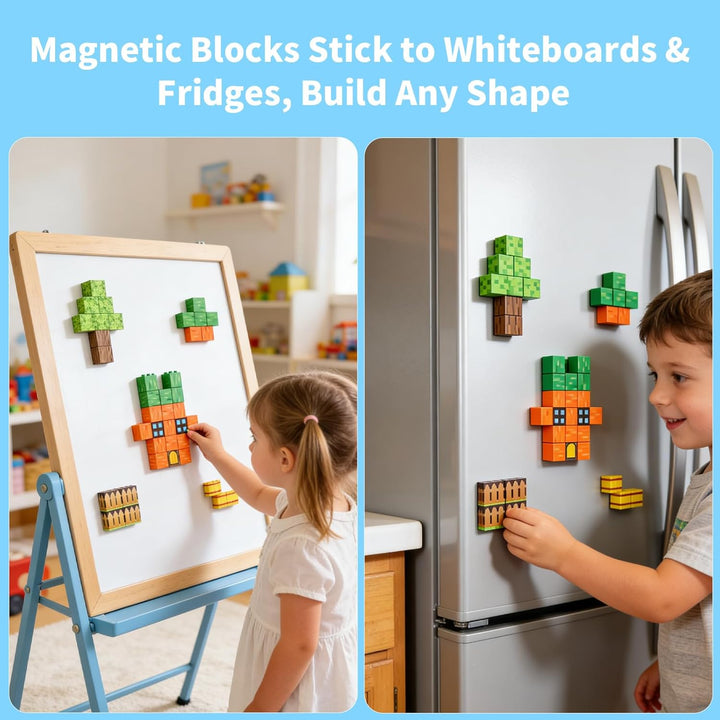 MEESHEEP Magnetbausteine 49 Teile, Karottenmotiv mit Metallbox – Reisegeeignetes Flugzeug- & Autospi