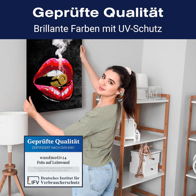 wandmotiv24 Leinwandbild 260 g/m² - Kunstdruck auf Leinwand - Wandkunst - Wandbild mit Frauen Lippen