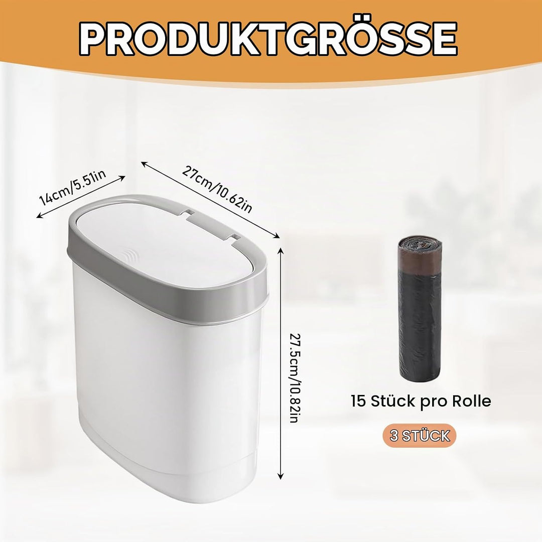 Bad Mülleimer mit Deckel 8,5L schmaler Abfalleimer Weiss Badezimmer | BPA-freier Kunststoff, schmal