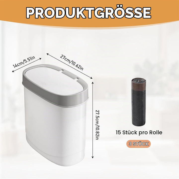 Bad Mülleimer mit Deckel 8,5L schmaler Abfalleimer Weiss Badezimmer | BPA-freier Kunststoff, schmal
