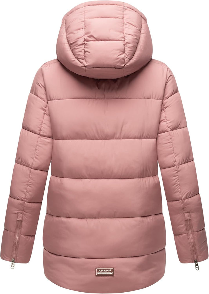 Navahoo Damen Kurze Winterjacke Steppjacke warm mit Abnehmbarer Kapuze aus recycelten Materialien Wa