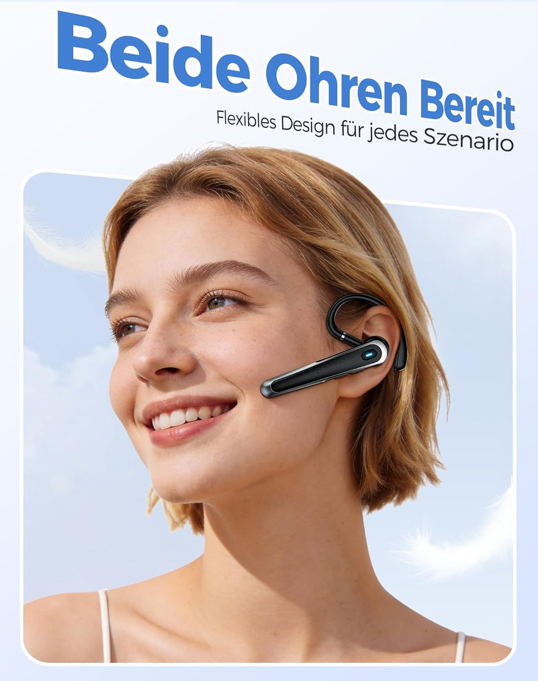 TECKNET 5.4 Bluetooth Headset mit Mikrofon, Dual Mic ENC Noise Cancelling Kopfhörer In Ear, KI-Echtz