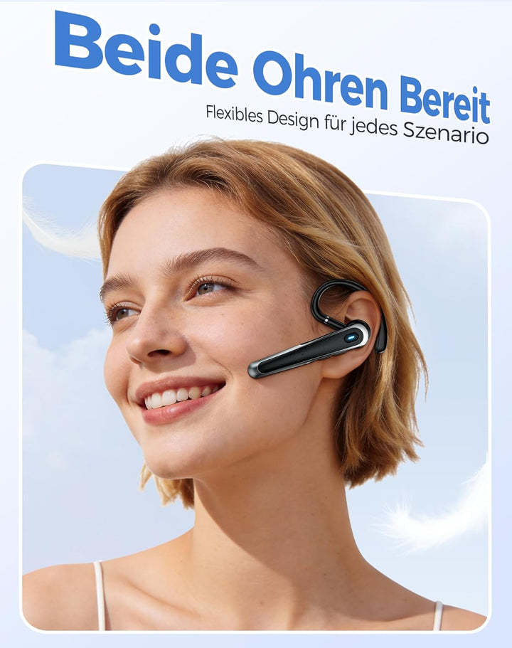 TECKNET 5.4 Bluetooth Headset mit Mikrofon, Dual Mic ENC Noise Cancelling Kopfhörer In Ear, KI-Echtz