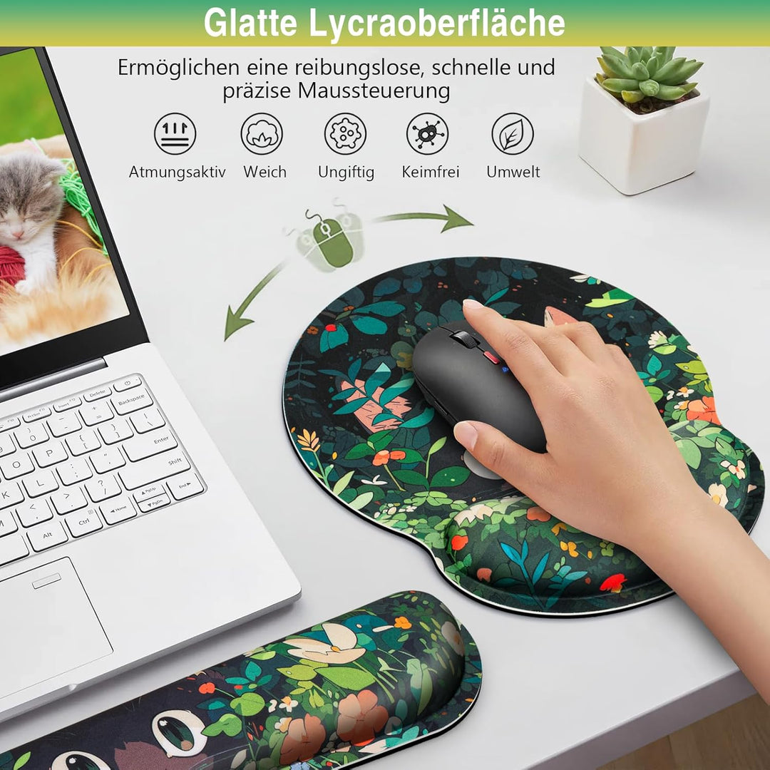 Mousepad 3-in-1 Handballenauflage Set, Ergonomisches Mauspads Handballenauflage Tastatur +Tasse Pad