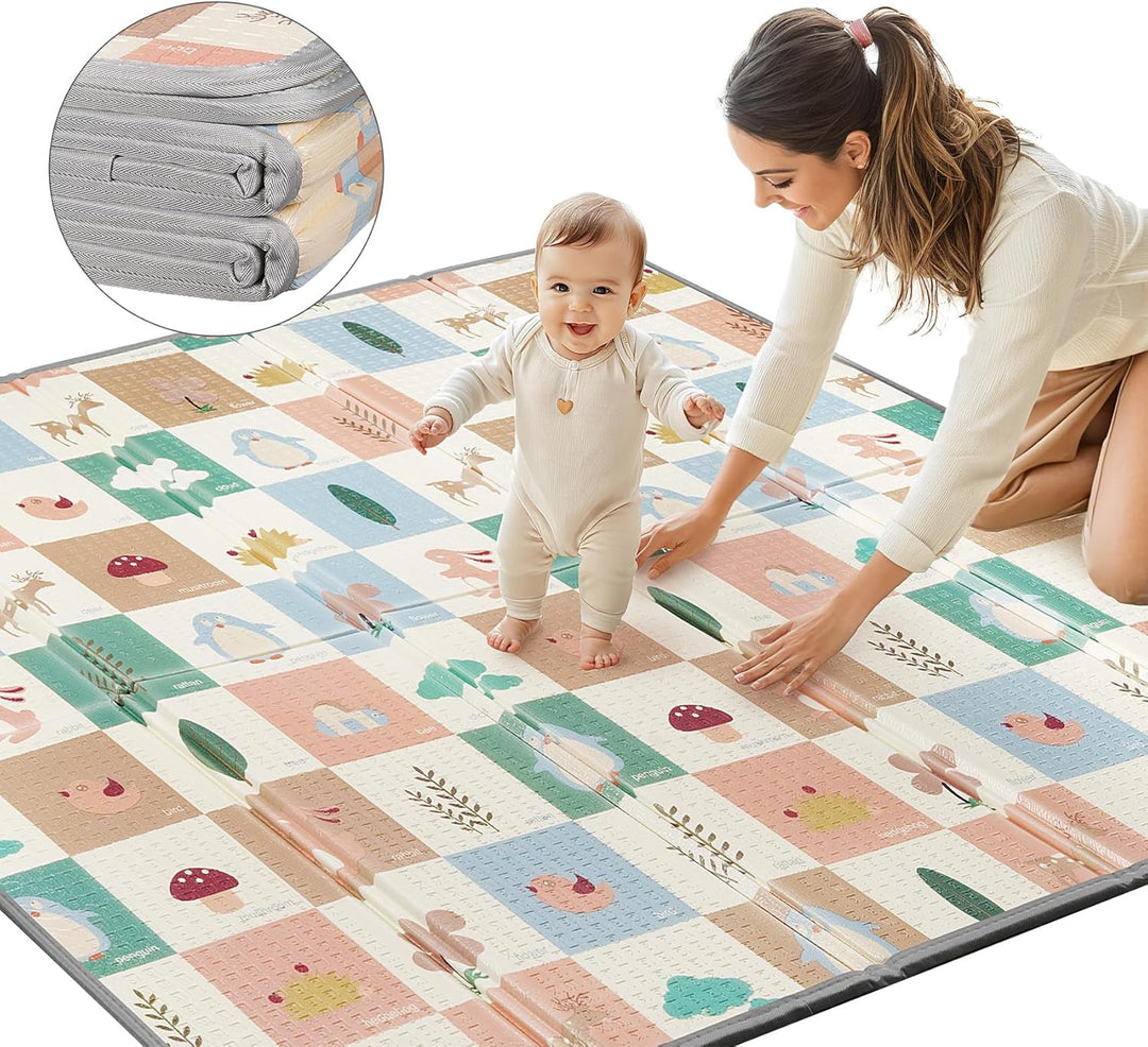 Krabbelmatte Baby 180x200 cm, Faltbare Spielmatte 1,5 cm Dick XPE, Weich & Rutschfest, Wasserdicht A