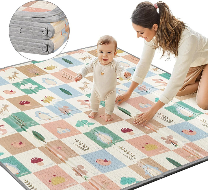 Krabbelmatte Baby 180x200 cm, Faltbare Spielmatte 1,5 cm Dick XPE, Weich & Rutschfest, Wasserdicht A
