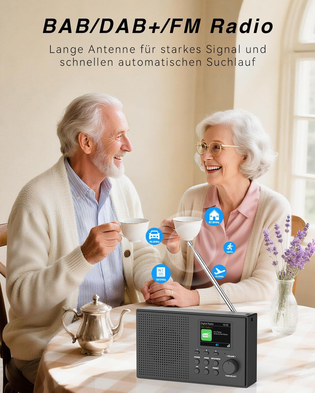 Tragbarer DAB DAB+ Radio mit Bluetooth, UKW Digital Radio, FM Wiederaufladbar Radio mit 2,4" Farbdis