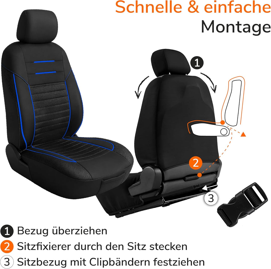 Upgrade4cars Autositzbezüge Set für die Vordersitze Version 2026 | Auto-Schonbezüge Universal in Bla