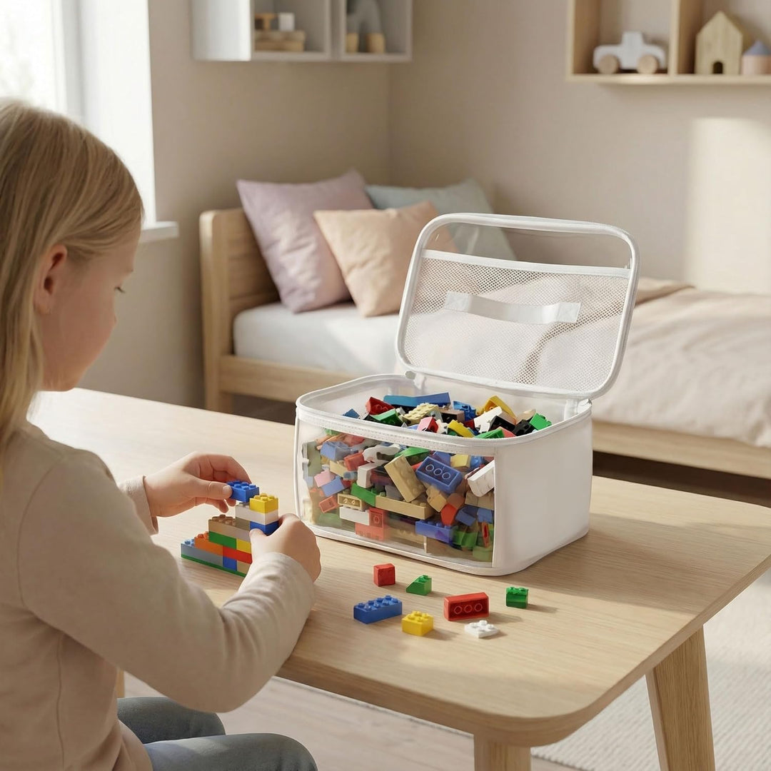 HOLAY Transparente Spielzeug-Aufbewahrungstaschen mit Griff, 4er-Pack Spielzimmer-Organiser für Kind