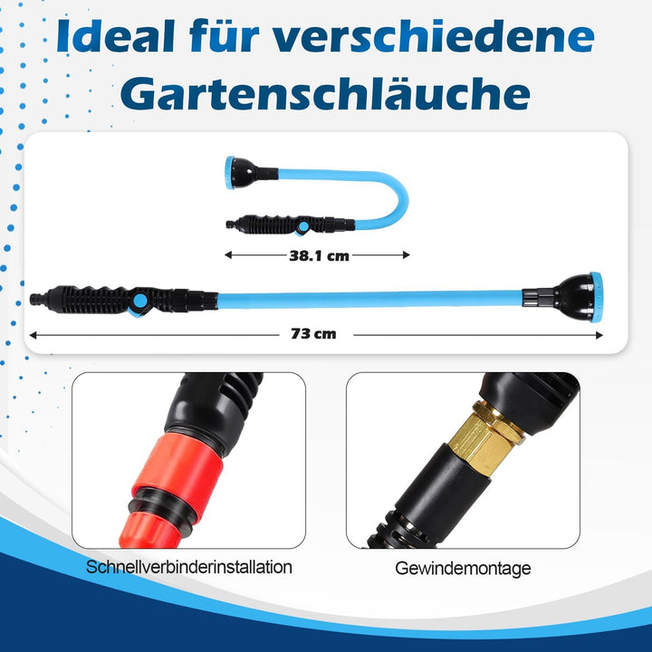 Garten Giessstab, 73cm Lang Biegsam Gartenbrause mit Daumensteuerung, 10 Sprühbilder Gartenschlauchd