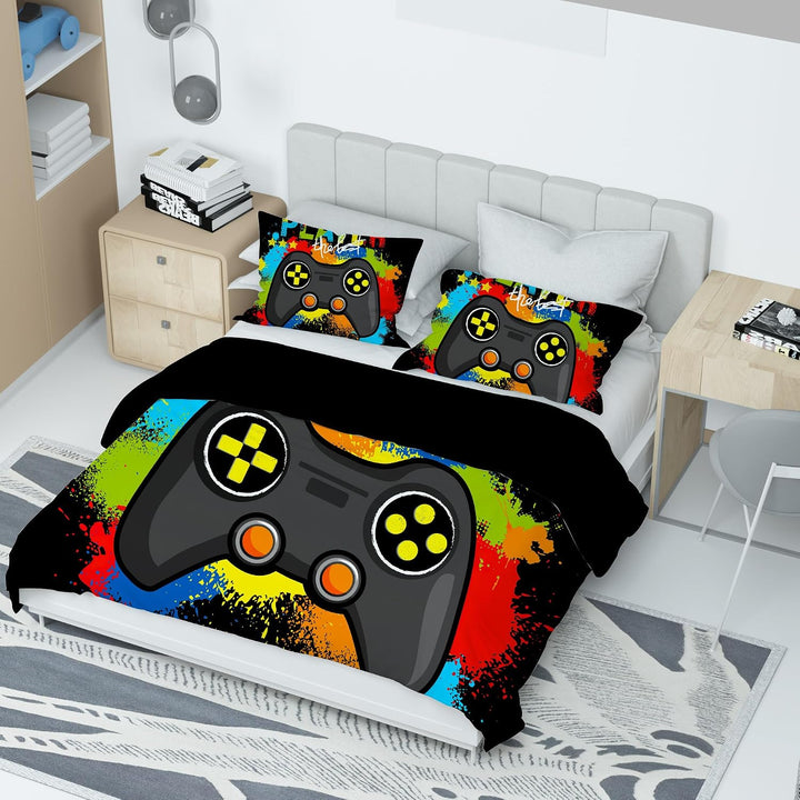 Jungen Gaming-Bettwäsche-Set für Kinder,3 Teilig Teens Gamepad Bettwäsche Set Kinder Modern Gamer Mi