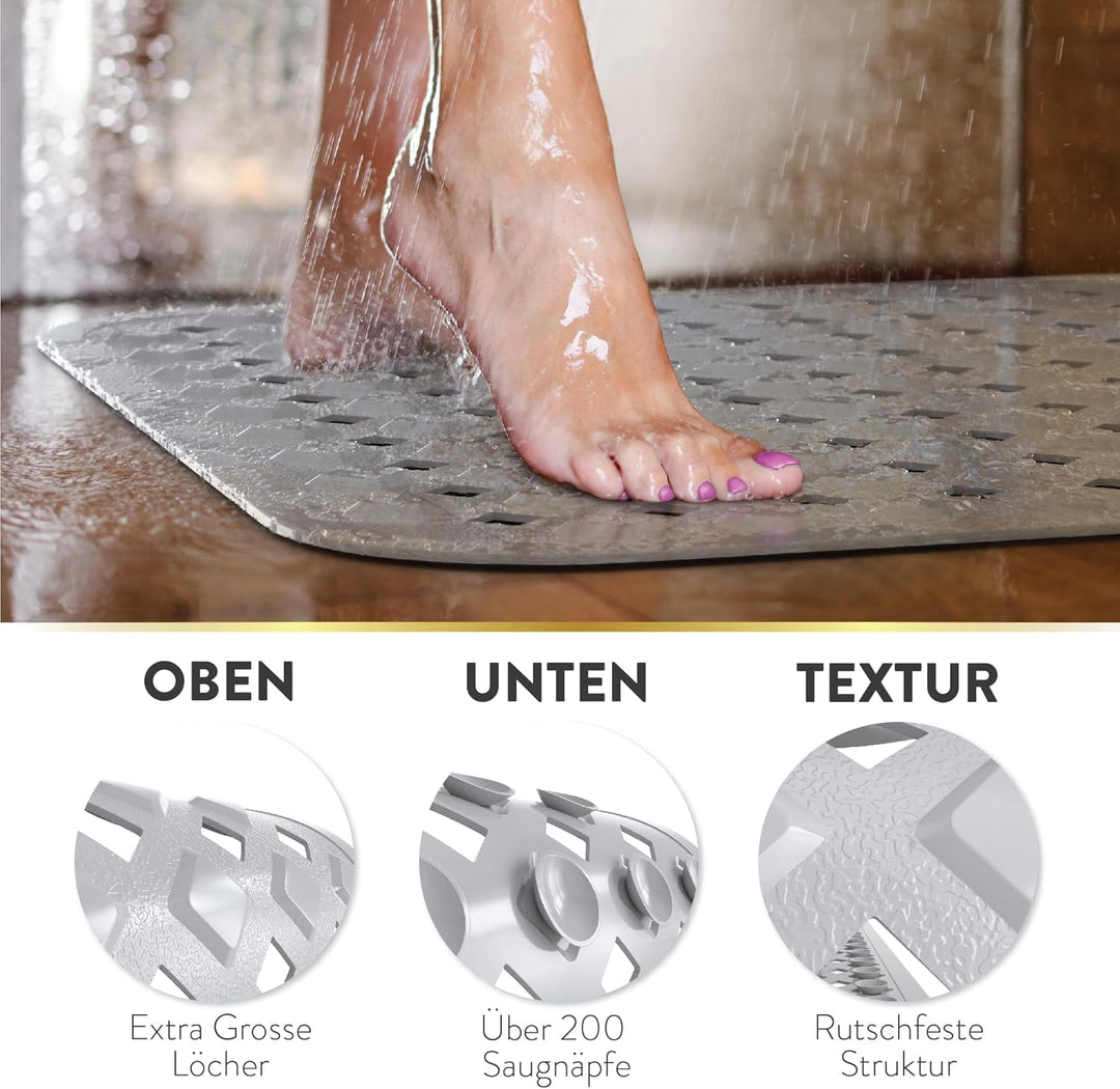 Badewannenmatte rutschfest & hautsensitiv (grau) - 88x39 cm - maschinenwaschbar | schimmelfrei | BPA