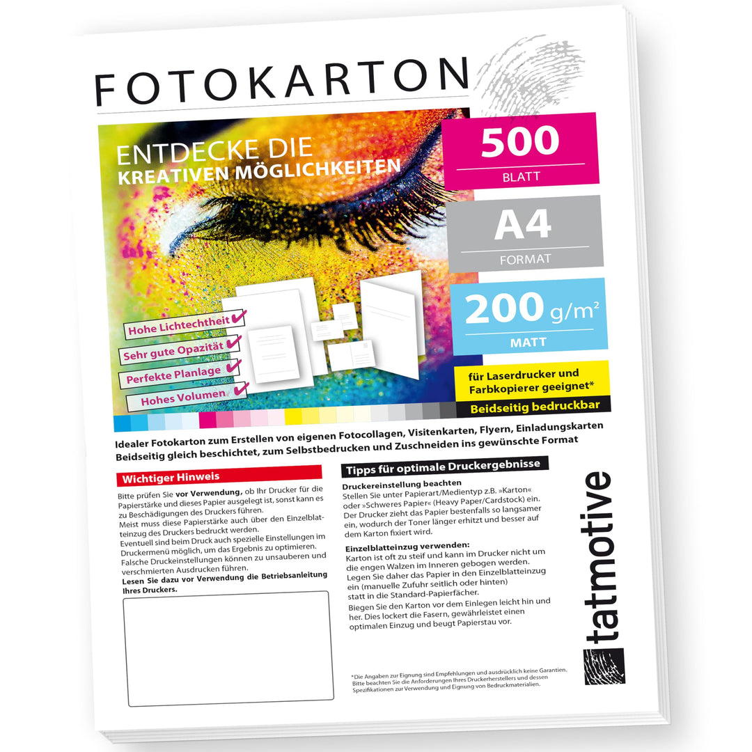 TATMOTIVE FA4200M250 Fotokarton Fotopapier 200g matt weiss/Laserdrucker/DIN A4 / Beidseitig bedruckb