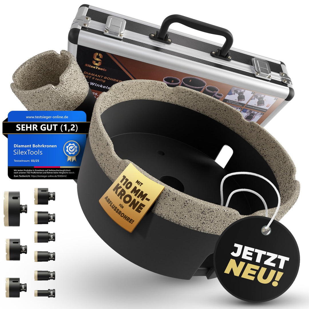 Profi Diamant Fliesenbohrer Set - 9 teilig [20|25|32|35|40|50|60|68|110mm] mit Bohrkronen, 68mm Stec