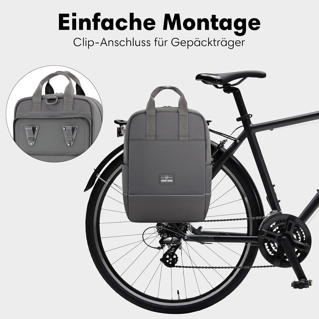 Johnny Urban Fahrradtaschen für Gepäckträger Damen &amp; Herren Dunkelgrau - Jona Medium Bike - 2 in 1 F