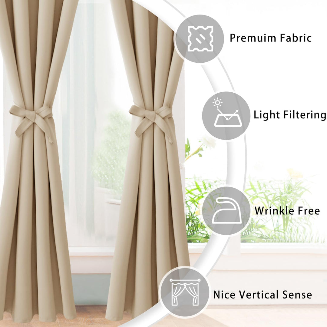 JIUZHEN Blickdicht Vorhänge Gardinen Ösenvorhang für Schlafzimmer Wohnzimmer,Beige Verdunkelungsvorh