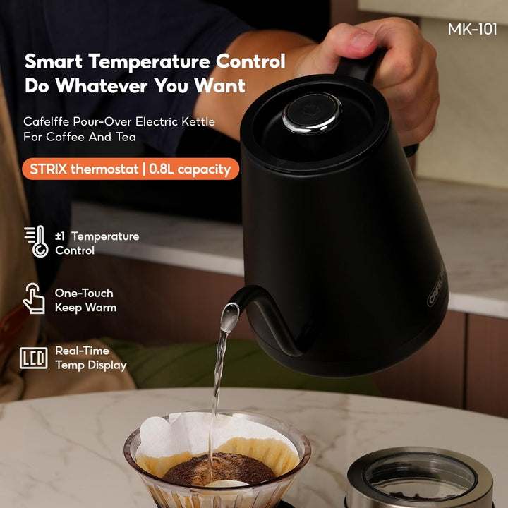 CAFELFFE Elektrischer Schwanenhals-Wasserkocher, 0,8L, 1500 W, Schwarz | Teekanne, Edelstahl-Heisswa