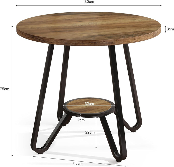 Tribesigns Runder Esstisch mit Regalablagen, 80 cm Küchentisch Industrieller Tisch für 2-4 Personen,