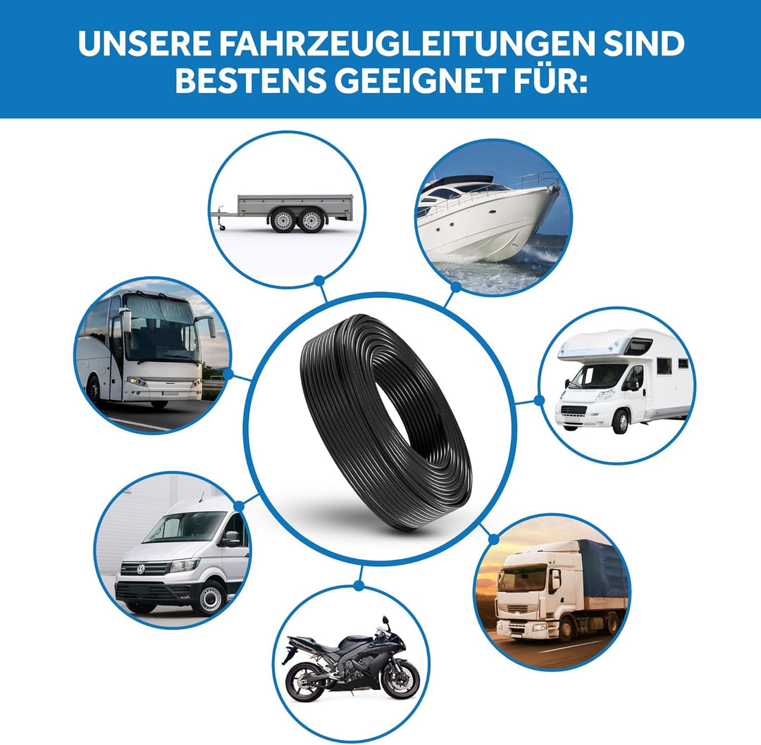 Fahrzeugleitung Anhängerkabel Rund oder Flach Kabel rot/schwarz 2x 0,75 1,0 1,5 mm² 2-adrig 6-24 Vol