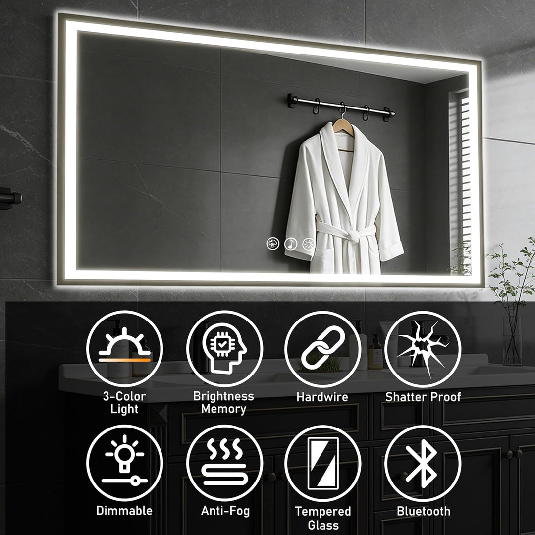 Ratsamee Badspiegel mit Beleuchtung LED, 70x120cm Bluetooth Spiegel mit Light, Wandspiegel mit Front
