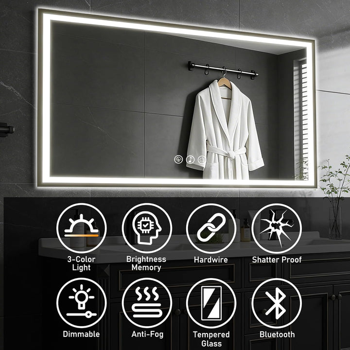 Ratsamee Badspiegel mit Beleuchtung LED, 70x120cm Bluetooth Spiegel mit Light, Wandspiegel mit Front