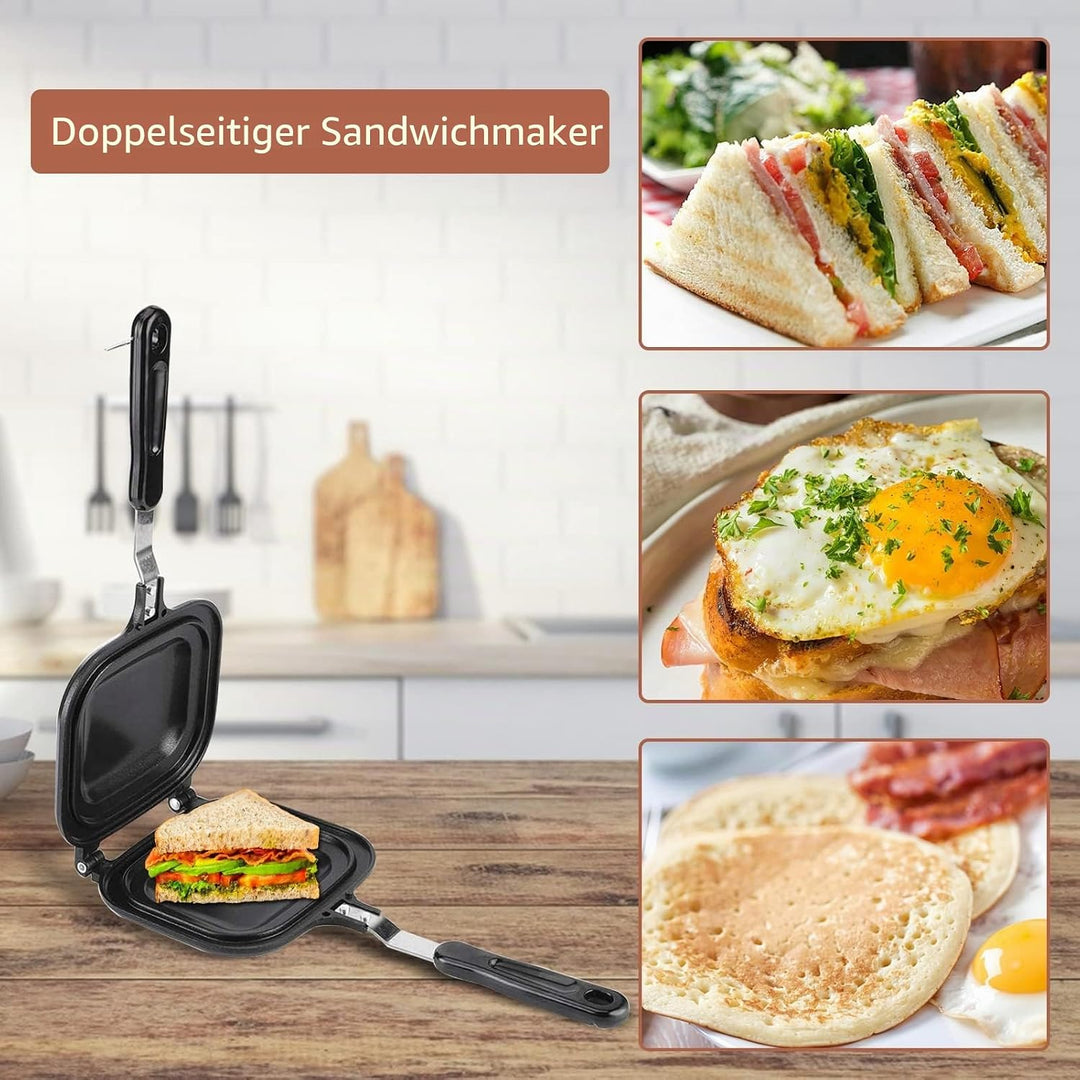 Toastpfanne, Wendepfanne Breakfast Sandwich Maker, Geröstetes Sandwich-Eisen-Maker, Doppelseitige Br