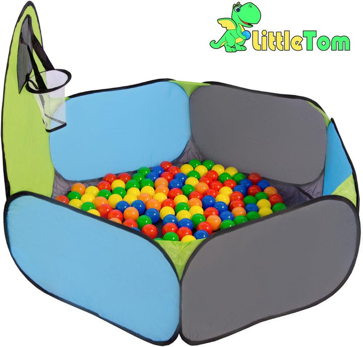 LittleTom Kids Bällebad mit Basketball Korb - 200 Bälle - 120x100cm Basketball Spielzeug Bällepool -
