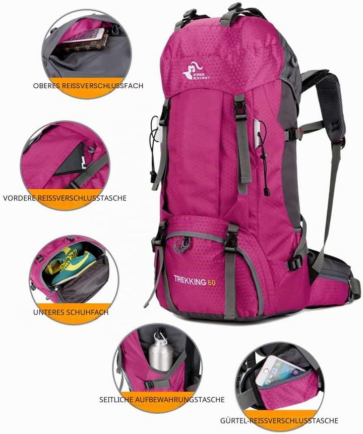 Bseash 60L Wasserdichter leichter Wanderrucksack mit Regenschutz, Outdoor Sport Tagesrucksack Multif