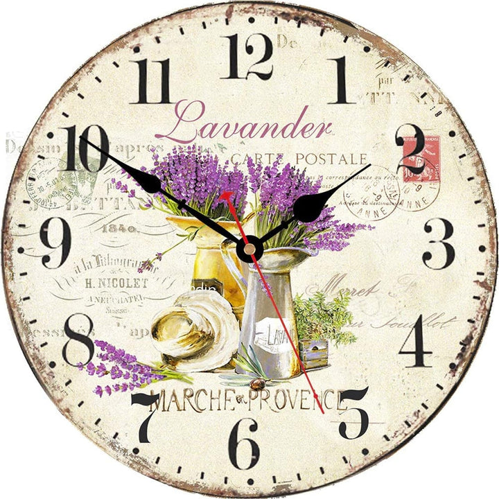 TAHEAT 20 cm Lavander Wanduhr, Klein Schöne Vintage Küche Uhr, Ohne Tickgeräusche Landhausstil Wandu