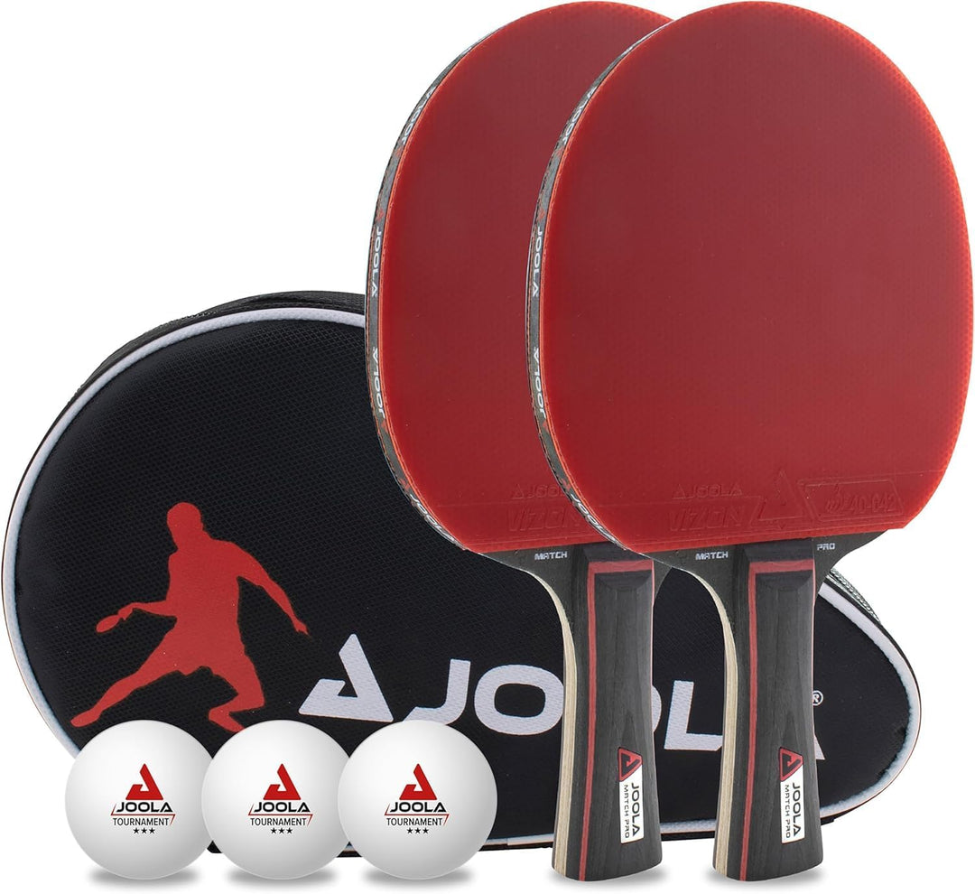 JOOLA Tischtennis Set Duo PRO 2 Tischtennisschläger + 3 Tischtennisbälle + Tischtennishülle, rot/sch
