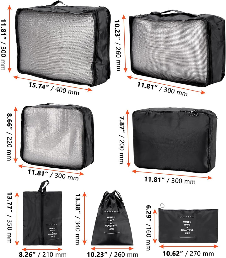 SINJEUN 2 Sätze Koffer Organizer Set, 14 Stück Schwarz Packing Cubes, Reise Organizer Set für Koffer