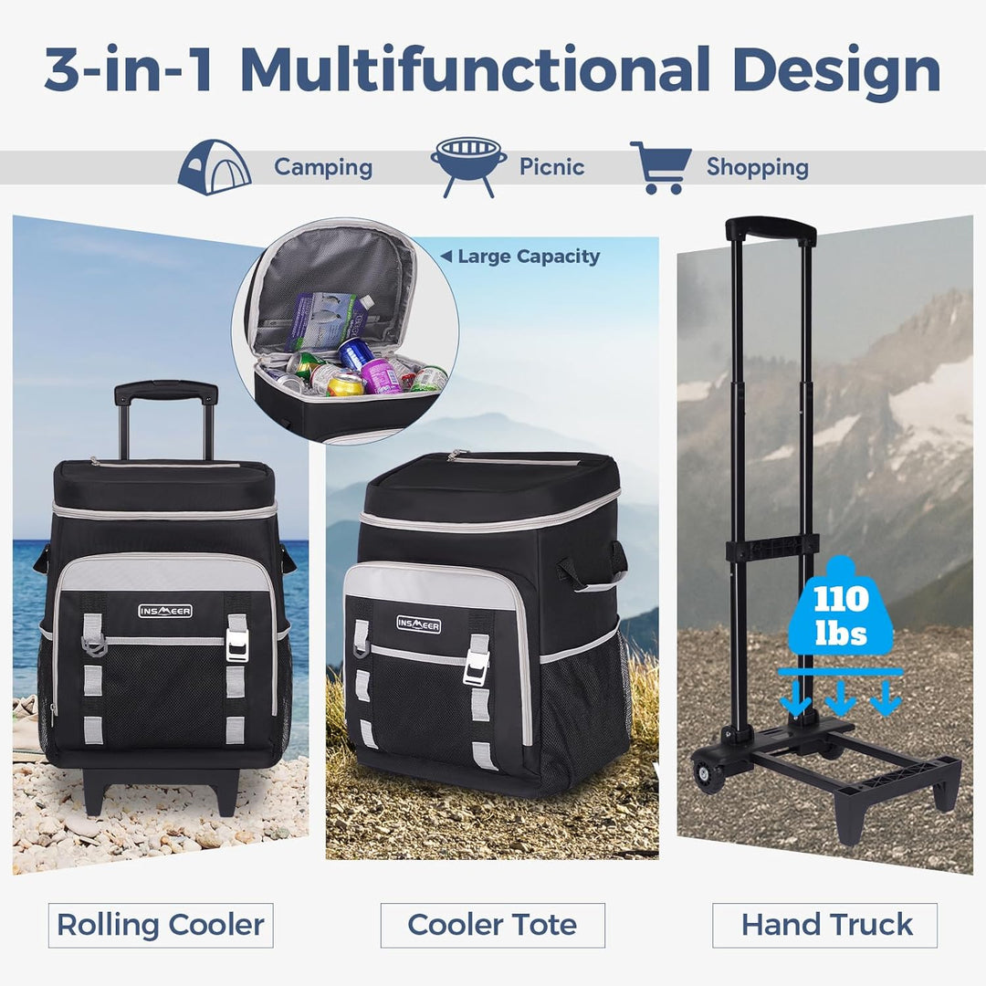Kühltasche mit Rollen, 50L/ 75 Cans Kühltasche Gross Faltbar und Wasserdicht Kühler, Isoliertasche T