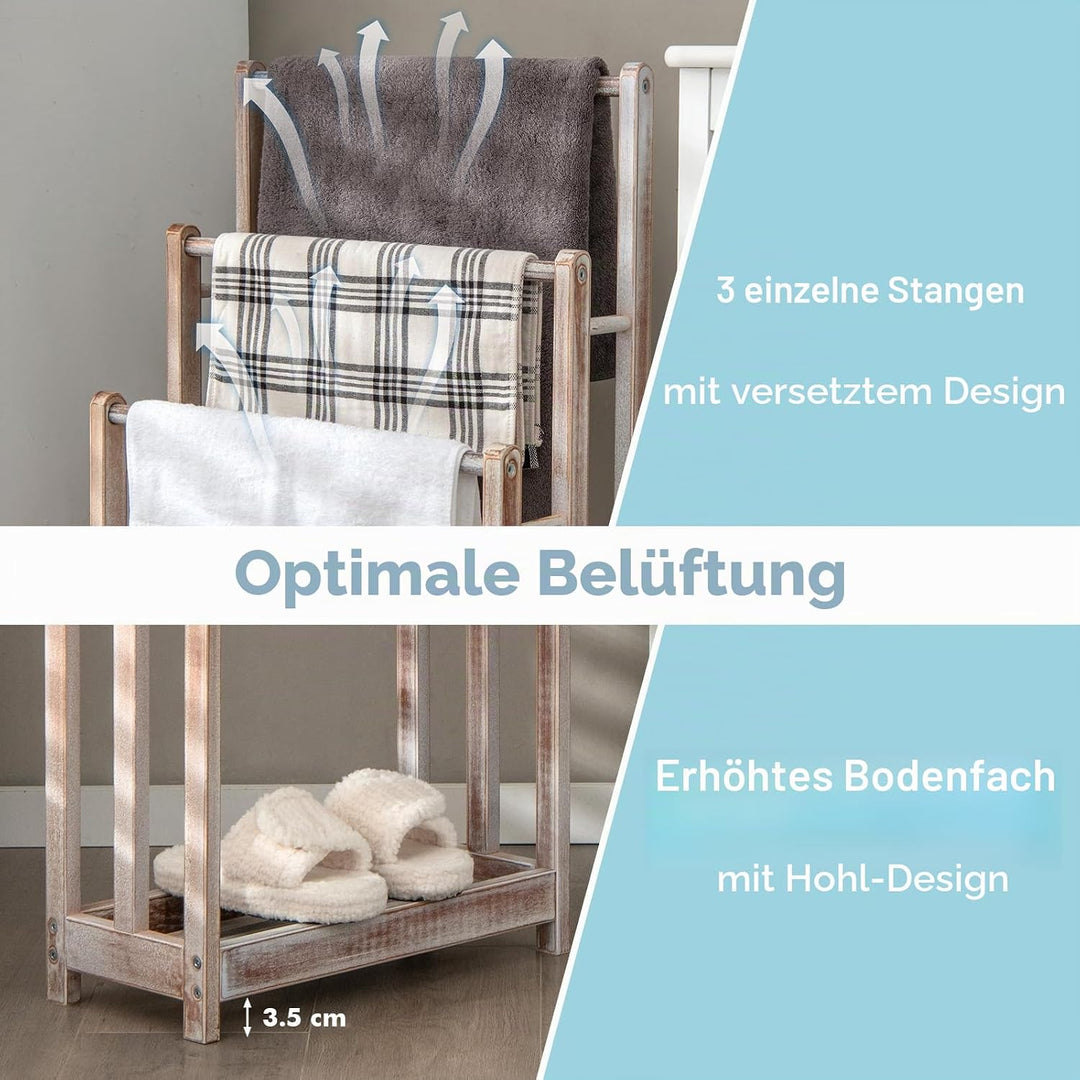 LIFEZEAL Handtuchständer Stehend, Duschtuchhalter Handtuchhalter Holz, Badetuchhalter Freistehend mi