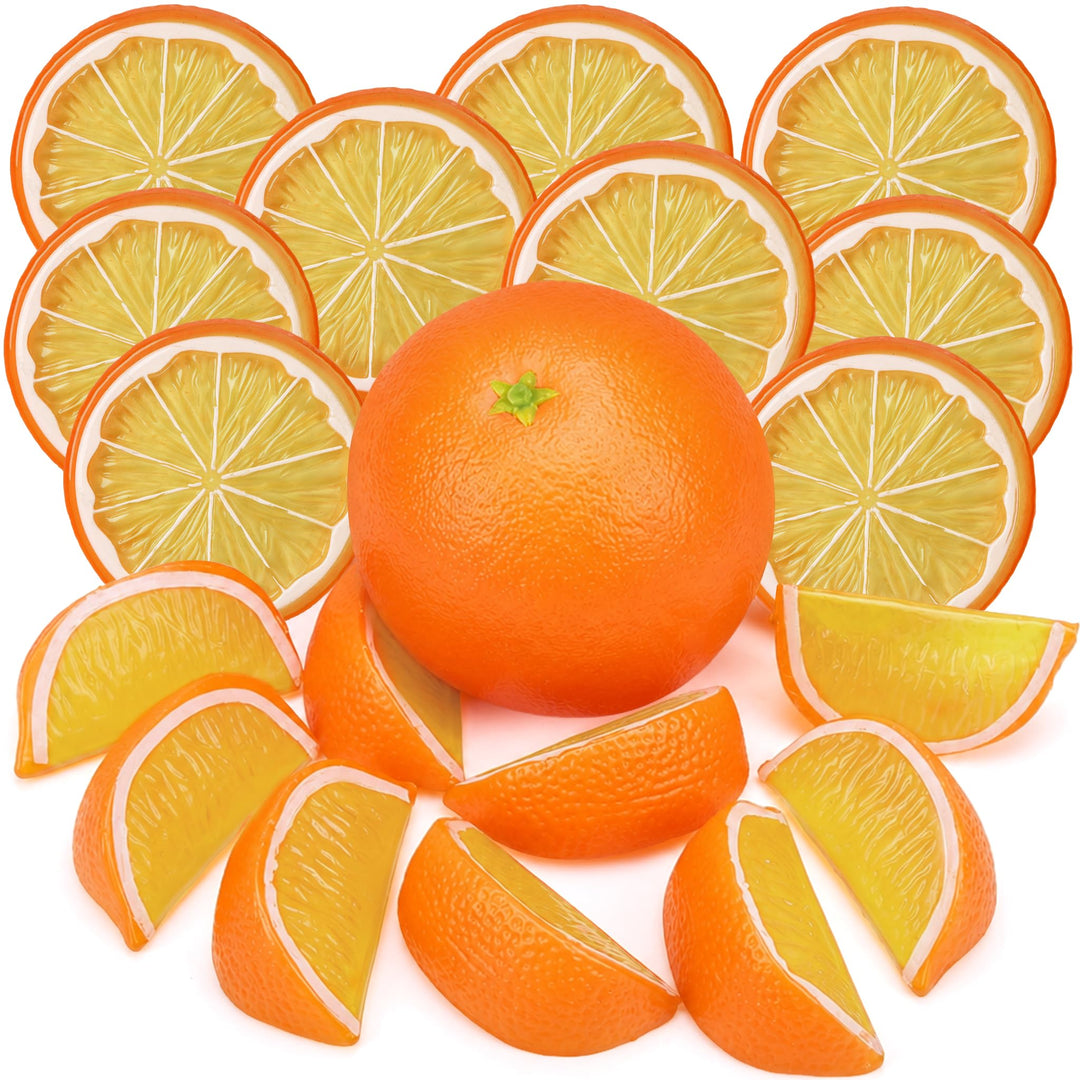 Woration 19 Stück künstliche Orange & Scheiben Blöcke Simulation Früchte Modell Realistische Orange
