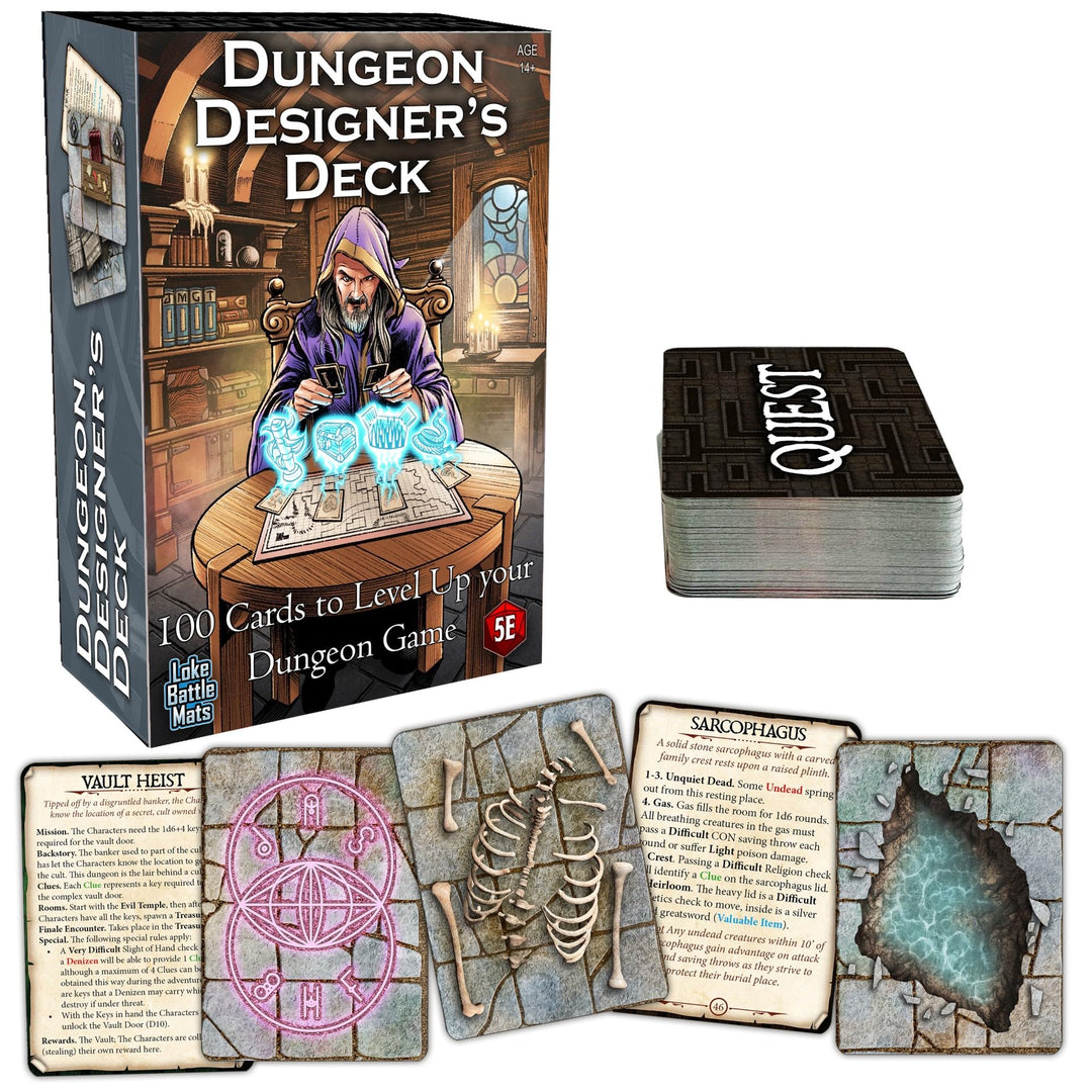 Loke Battlemats | Dungeon Designer's Deck | 100 Cards to Level Up Your Dungeon Game | RPG Accessoire