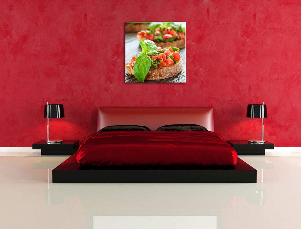 Pixxprint Köstliche Tomaten Bruchetta, Format: 70x70 auf Leinwand, 70x70