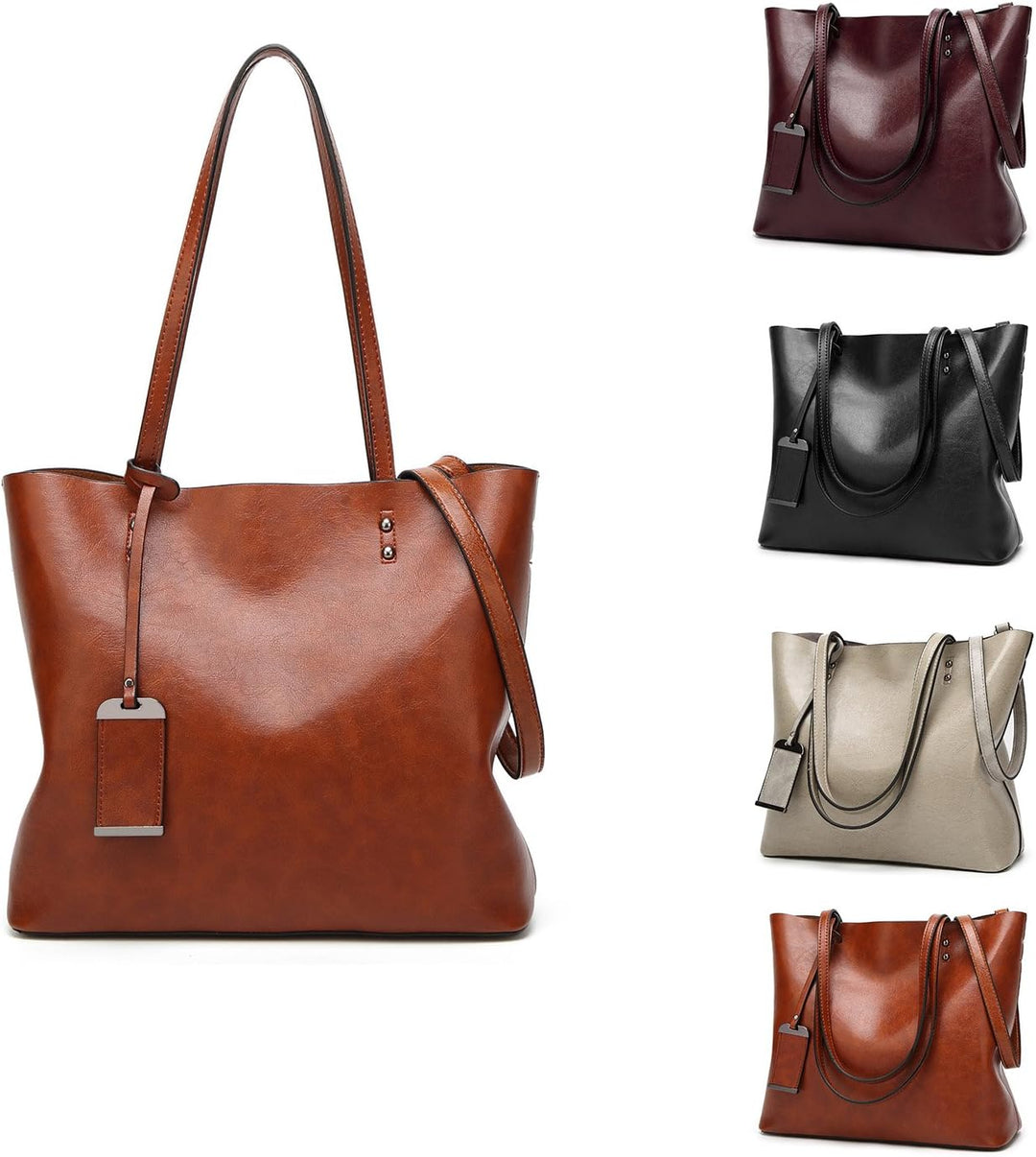 Coolives Tote Einkaufstasche aus PU-Leder für Damen, vertikale Handtaschen, Schultertasche, mit Schu
