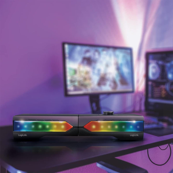 LogiLink Mobile Soundbar mit Party Licht, 2-in-1 Gaming Sound System, Anschluss über Bluetooth V5.0