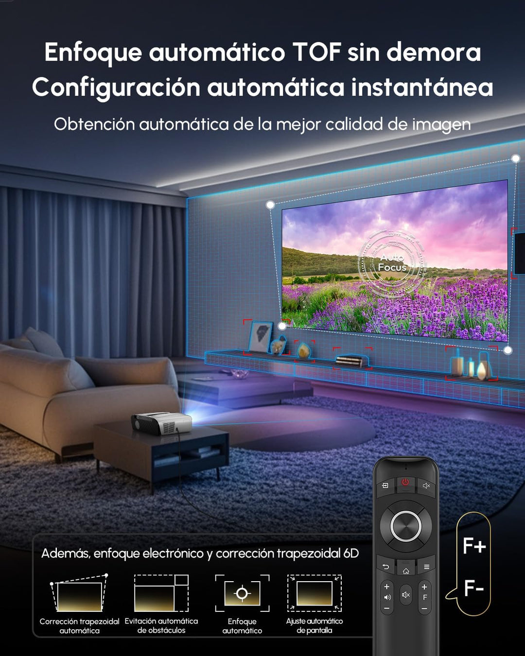 4K Autofokus Beamer Tageslicht UHD Film Gaming Projektor LED Smart Videoprojektor WiFi Bluetooth NFC